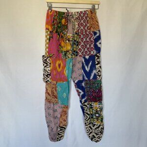 Vintage Boho Patchwork Harem Pants With Elastic Waist & Drawstring women's small